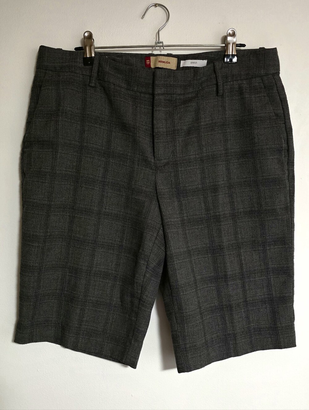 GAP Plaid Bermuda Shorts Tailored Stretch Office Casual Charcoal Gray Size 8